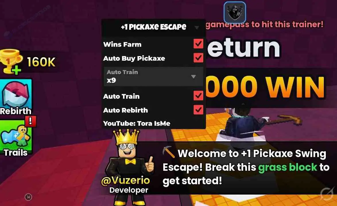 Tora IsMe +1 Pickaxe Swing Escape Script [No Key]