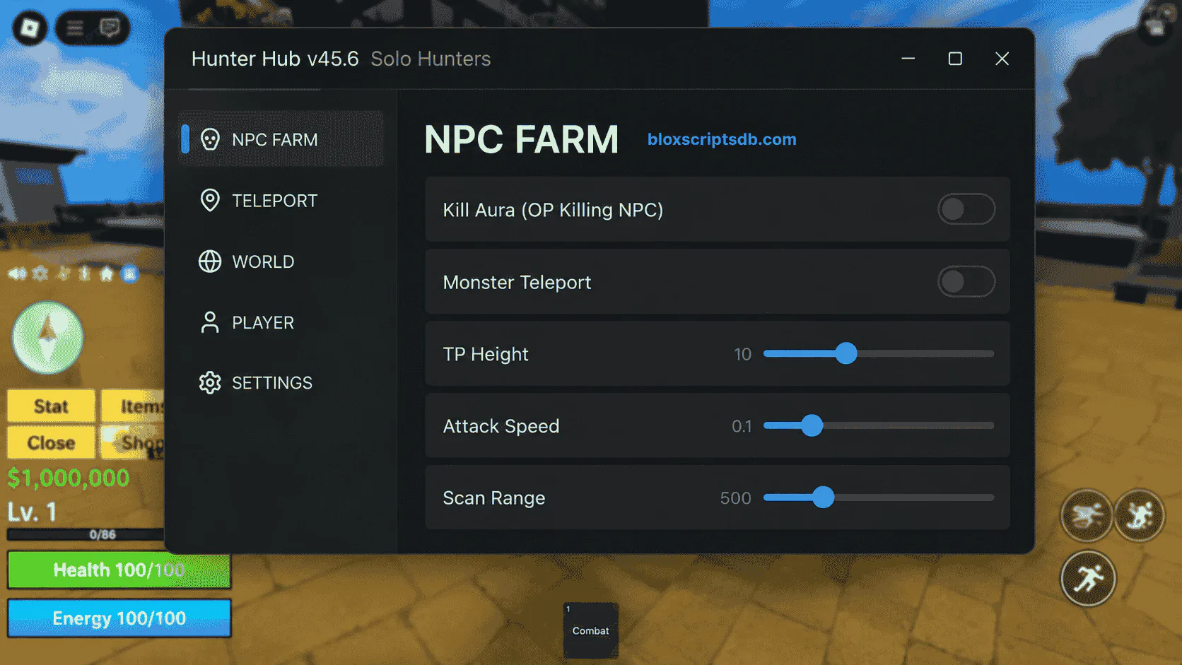 Hunter Hub Solo Hunters Script [Auto farm, Auto Kill, Clear Dungeons, Auto collect chests]
