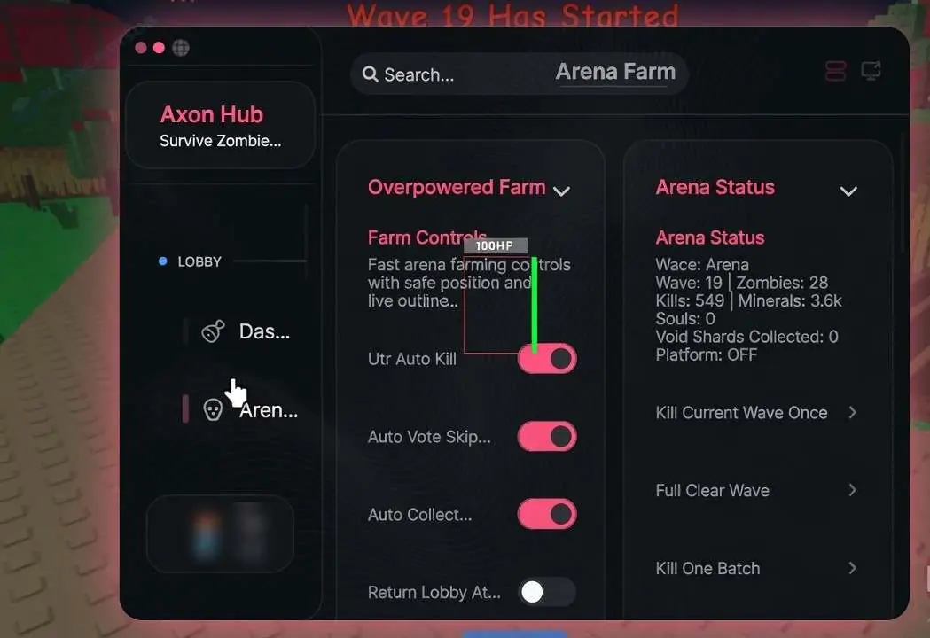 Axon Hub Best GUI Survive Zombie Arena Script