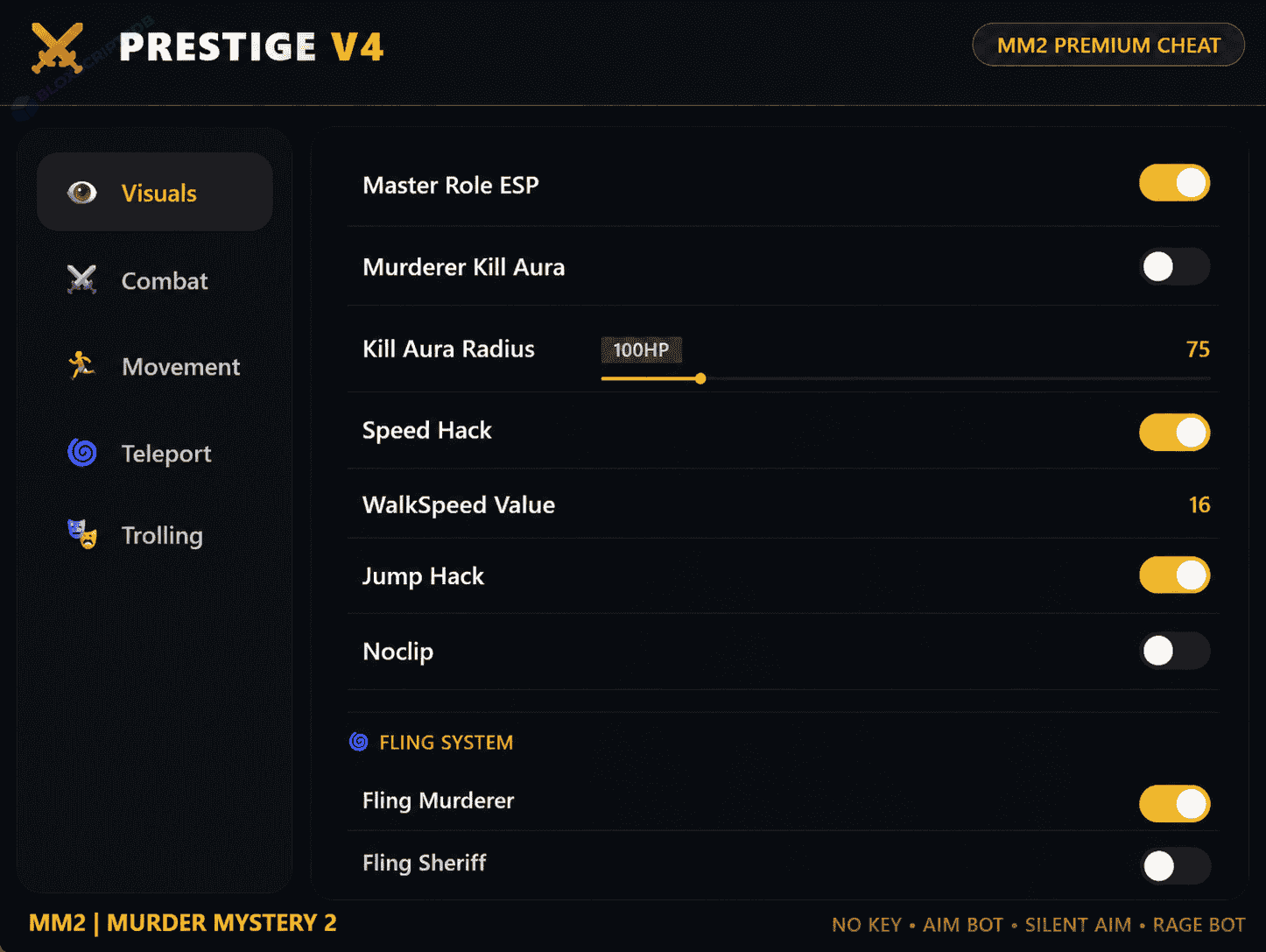 Prestige Hub Murder Mystery 2 Script [Role ESP, Kill Aura, Silent Aim, Teleport to Murderer/Sheriff]